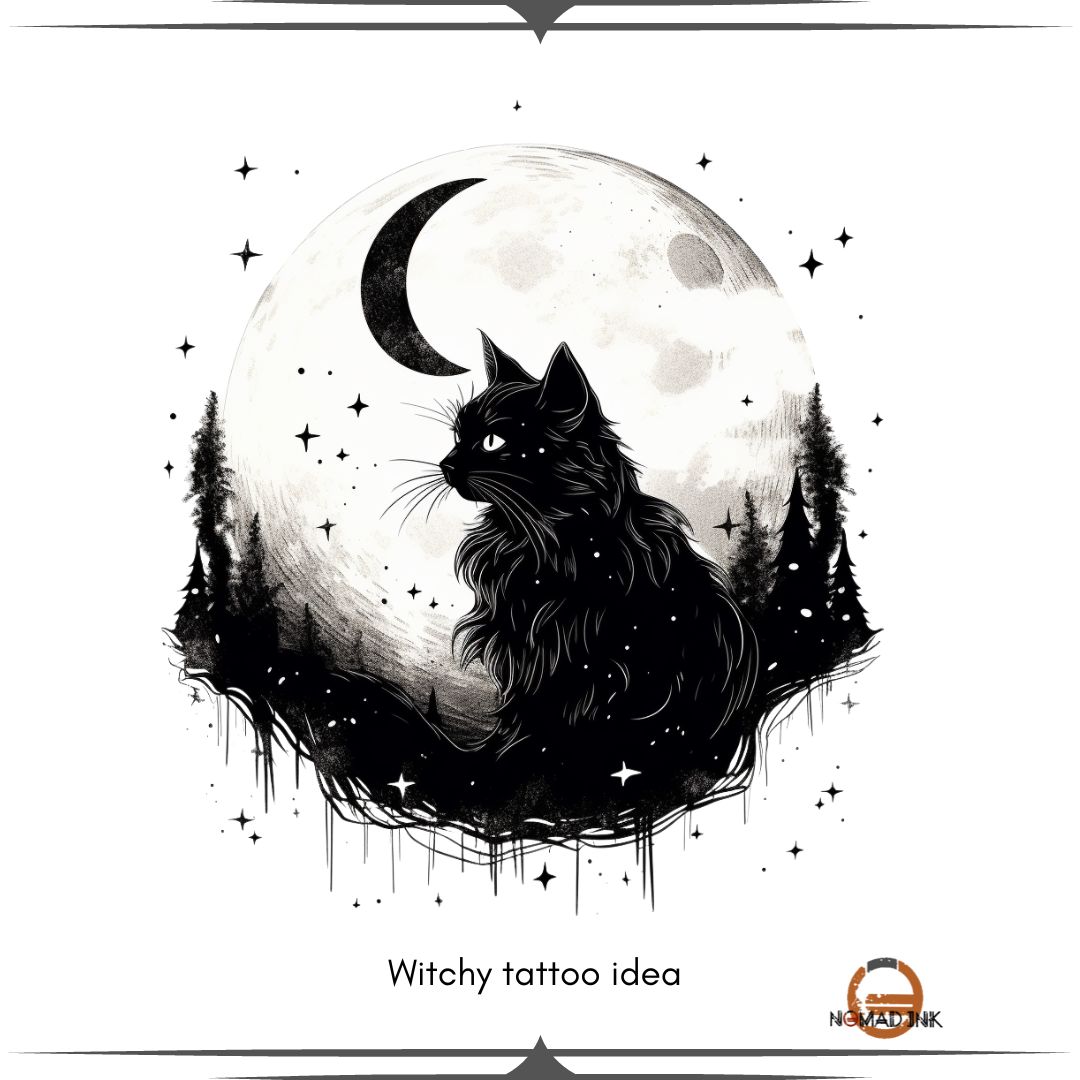 Witchy cat tattoo