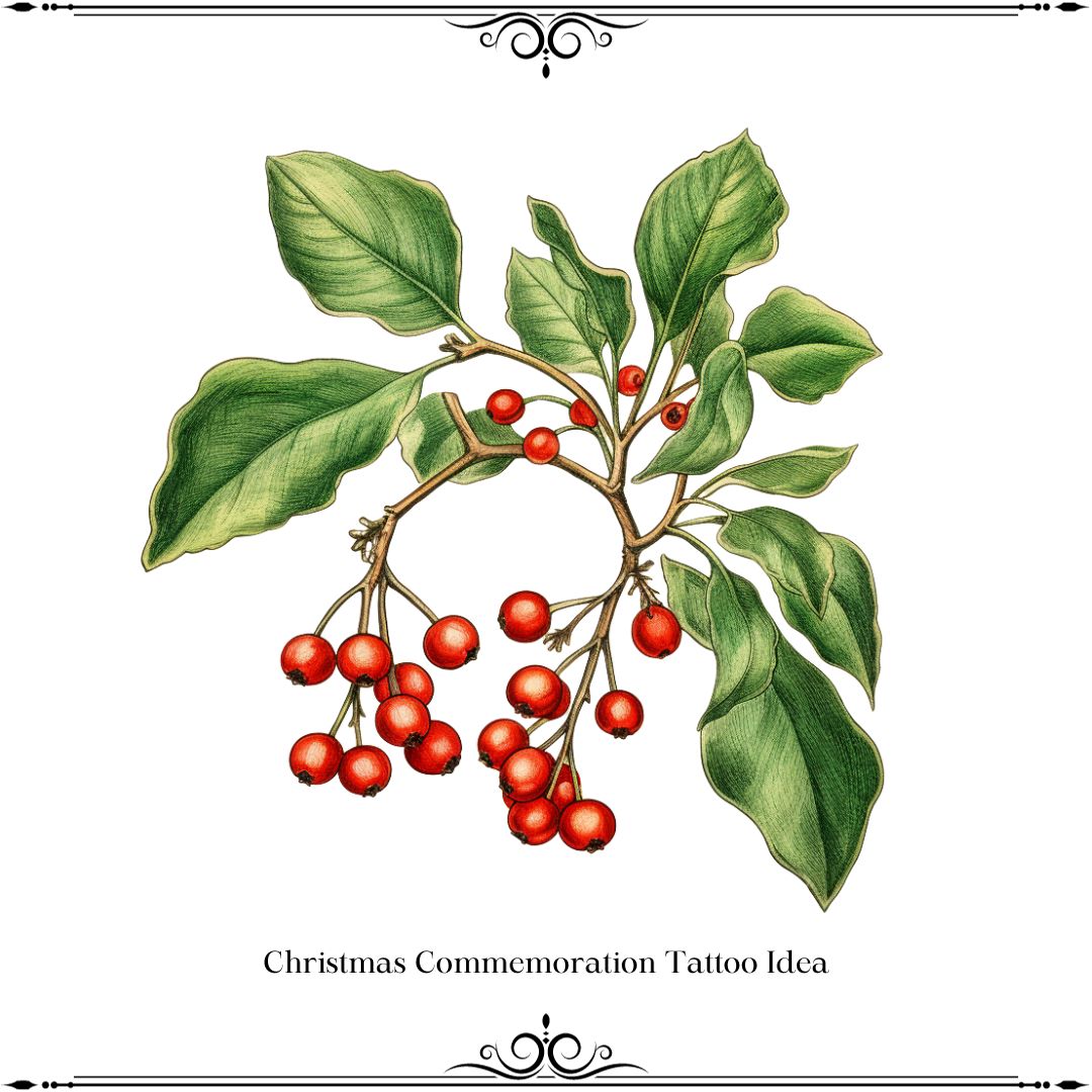 christmas commemoration tattoo idea of mistletoe