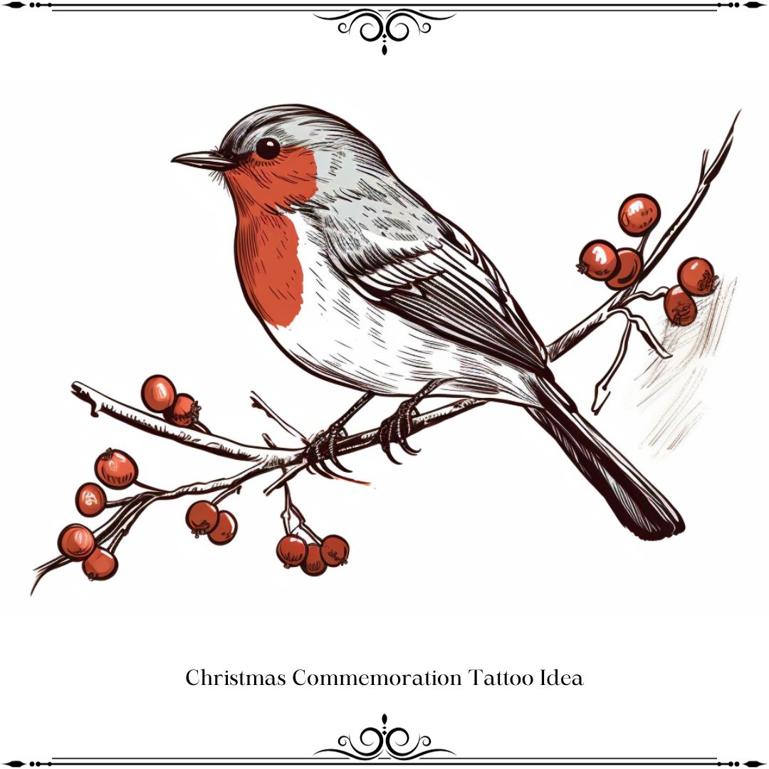 christmas commemoration tattoo idea of a robin